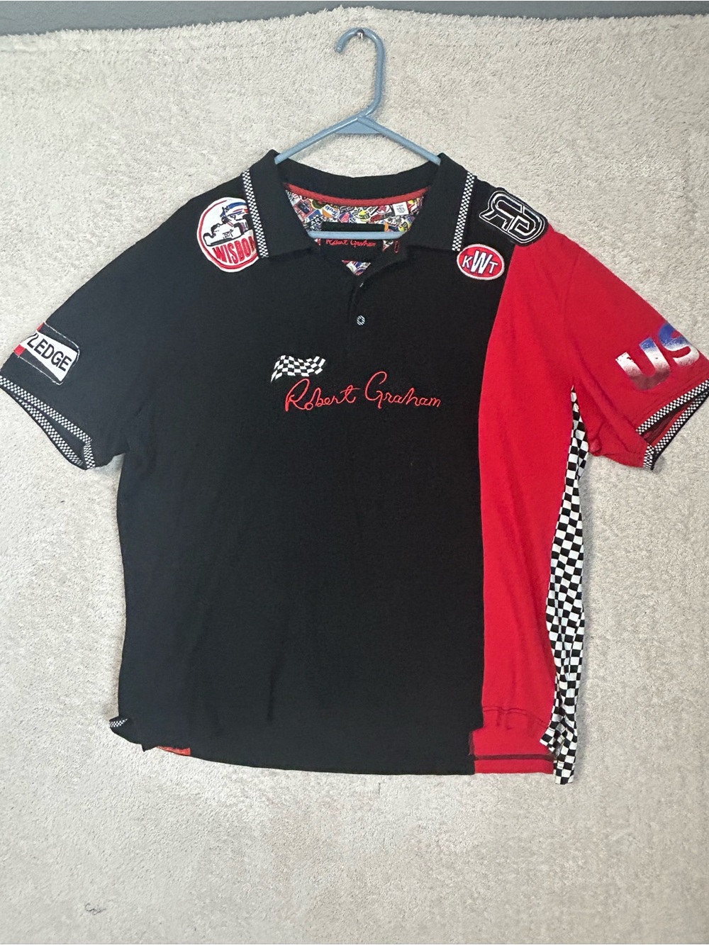 Robert Graham Racing Polo Shirt Mens Extra Large Black Size 2XL.